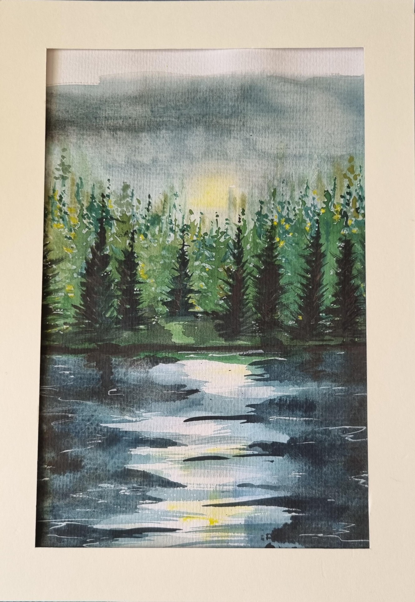 B7.   Månsken över sjön.   