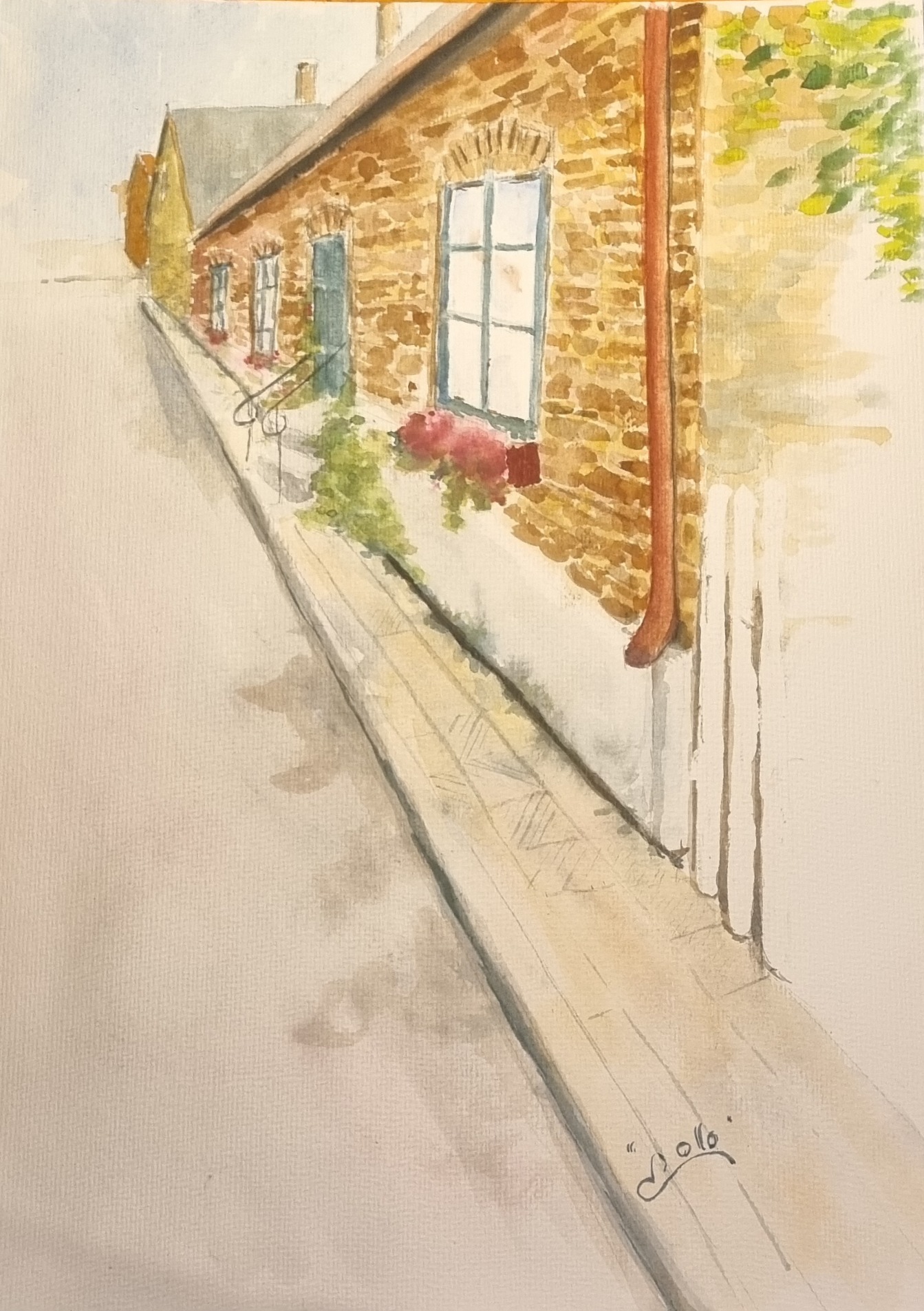 R77 Mellangatan på Råå akvarell A3